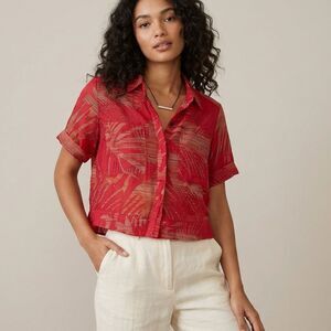 Anthropologie Maeve Textured Sheer Blouse Short Sleeve Summer Tropical Boho 4